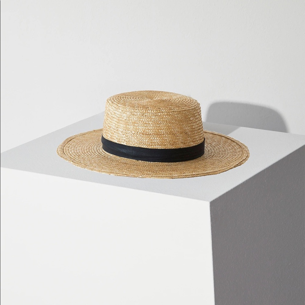 JANESSA LEONÉ Klint Boater Hat Natural Wheat Straw, Size S